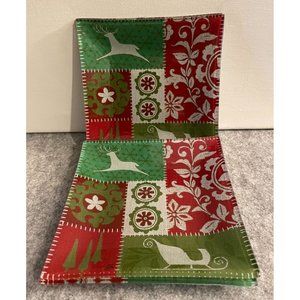 4 pc. Notions Patchwork Quilt Holiday  Glass Plates  5.5 x5.5 inches  # 1447